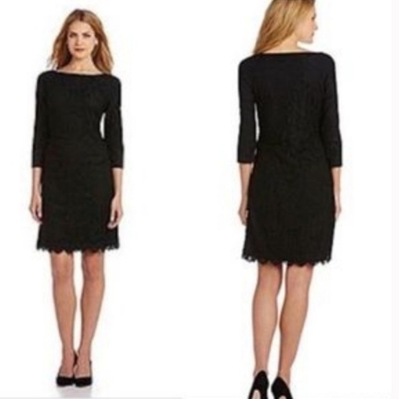 - J. McLaughlin Nicola Black Tiered Lace Dress 3/4 sleeves - Picture 1 of 10